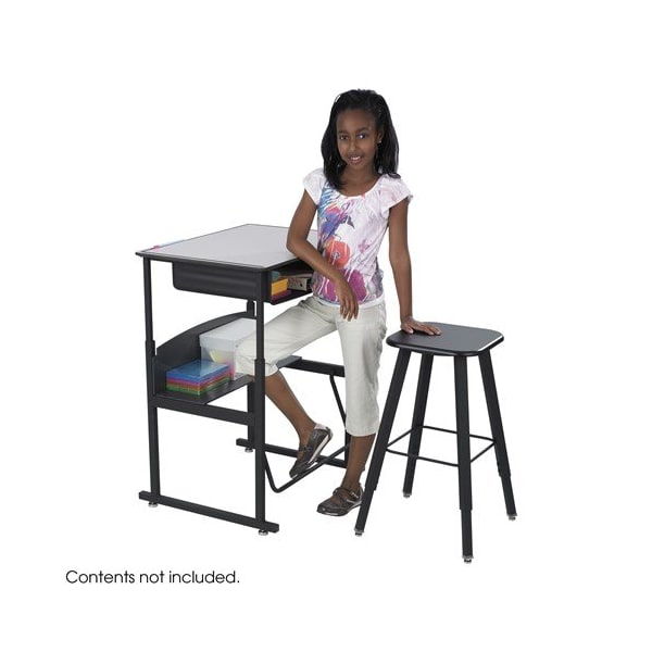 Safco AlphaBetter Adjustable-Height Student Stool, Backless, Up to 250 lb, 35.5 in. Seat Height, Black - 1205BL