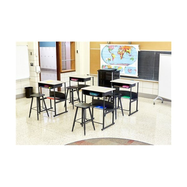 Safco AlphaBetter Adjustable-Height Student Stool, Backless, Up to 250 lb, 35.5 in. Seat Height, Black - 1205BL
