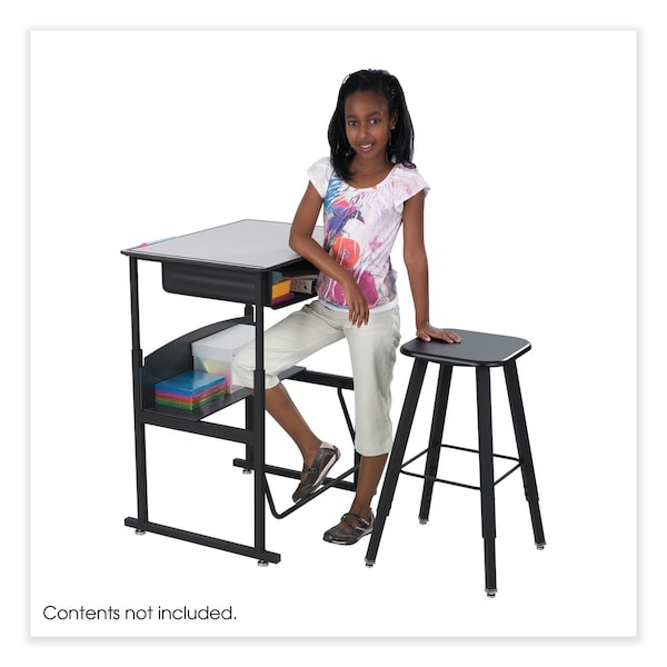 Safco AlphaBetter Adjustable-Height Student Stool, Backless, Up to 250 lb, 35.5 in. Seat Height, Black - 1205BL