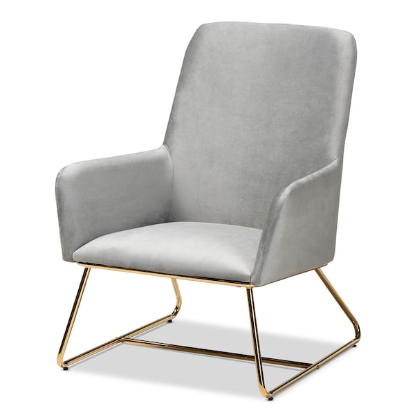 Baxton Studio Sennet Grey Velvet Upholstered Gold Finished Armchair - 160-9909