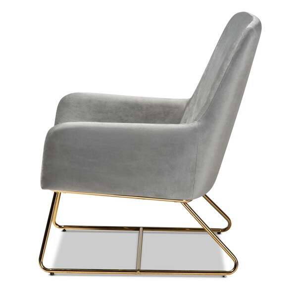 Baxton Studio Sennet Grey Velvet Upholstered Gold Finished Armchair - 160-9909