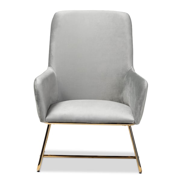 Baxton Studio Sennet Grey Velvet Upholstered Gold Finished Armchair - 160-9909