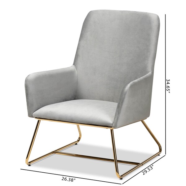Baxton Studio Sennet Grey Velvet Upholstered Gold Finished Armchair - 160-9909