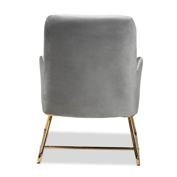 Baxton Studio Sennet Grey Velvet Upholstered Gold Finished Armchair - 160-9909