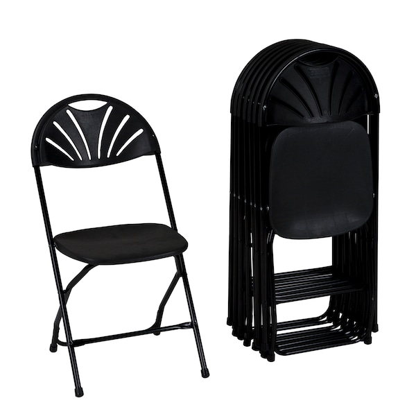 Zown Folding Chair, Stacking, Resin, Fanback, Banquet, Black, PK8 - 60542BLK8E