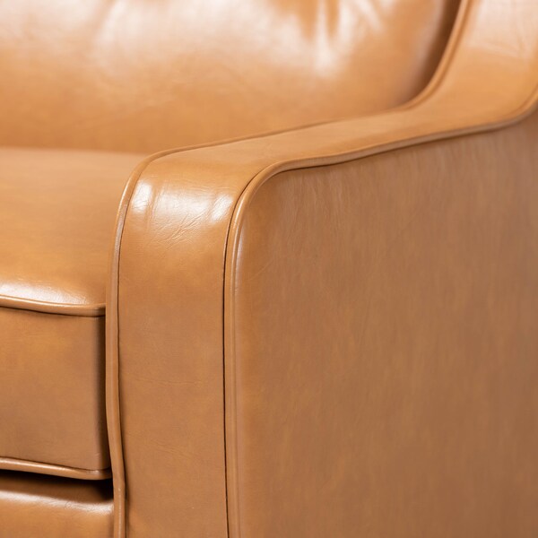 Baxton Studio Daley Modern and Contemporary Tan Faux Leather and Walnut Brown Finished Wood Lounge Armchair - 183-11013-ZORO