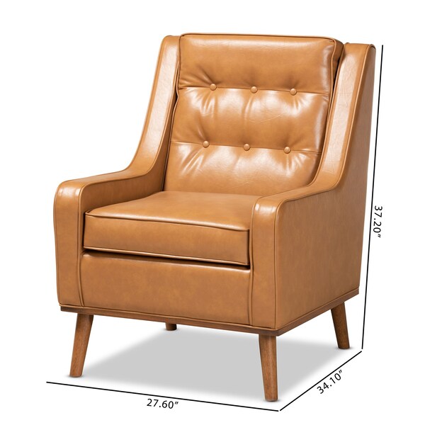 Baxton Studio Daley Modern and Contemporary Tan Faux Leather and Walnut Brown Finished Wood Lounge Armchair - 183-11013-ZORO