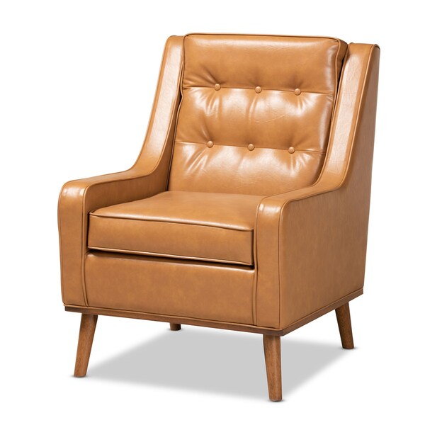 Baxton Studio Daley Modern and Contemporary Tan Faux Leather and Walnut Brown Finished Wood Lounge Armchair - 183-11013-ZORO