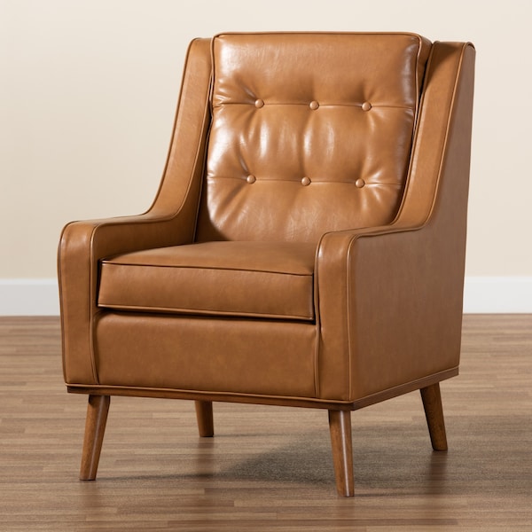 Baxton Studio Daley Modern and Contemporary Tan Faux Leather and Walnut Brown Finished Wood Lounge Armchair - 183-11013-ZORO