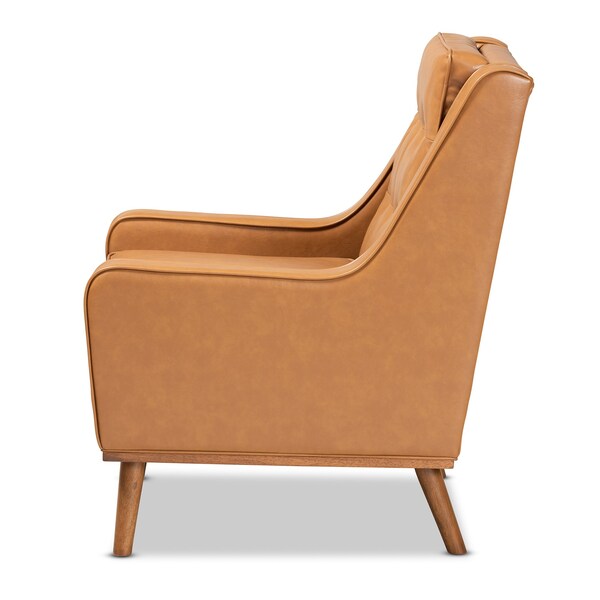 Baxton Studio Daley Modern and Contemporary Tan Faux Leather and Walnut Brown Finished Wood Lounge Armchair - 183-11013-ZORO