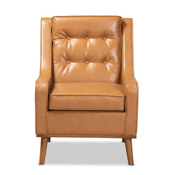 Baxton Studio Daley Modern and Contemporary Tan Faux Leather and Walnut Brown Finished Wood Lounge Armchair - 183-11013-ZORO