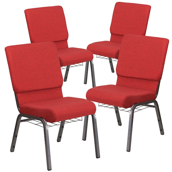 Flash Furniture Red Fabric Church Chair - 4-FD-CH02185-SV-RED-BAS-GG