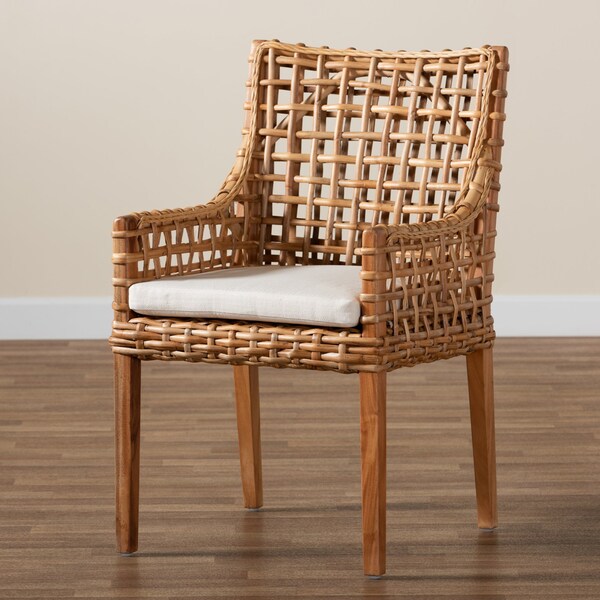 Baxton Studio Saoka Modern and Contemporary Natural Brown Finished Wood and Rattan Armchair - 185-11867-ZORO