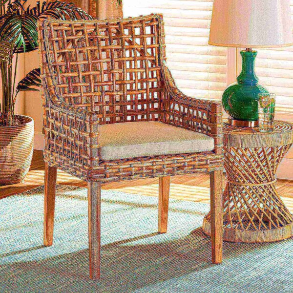 Baxton Studio Saoka Modern and Contemporary Natural Brown Finished Wood and Rattan Armchair - 185-11867-ZORO
