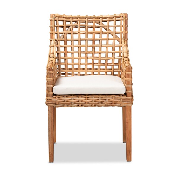 Baxton Studio Saoka Modern and Contemporary Natural Brown Finished Wood and Rattan Armchair - 185-11867-ZORO