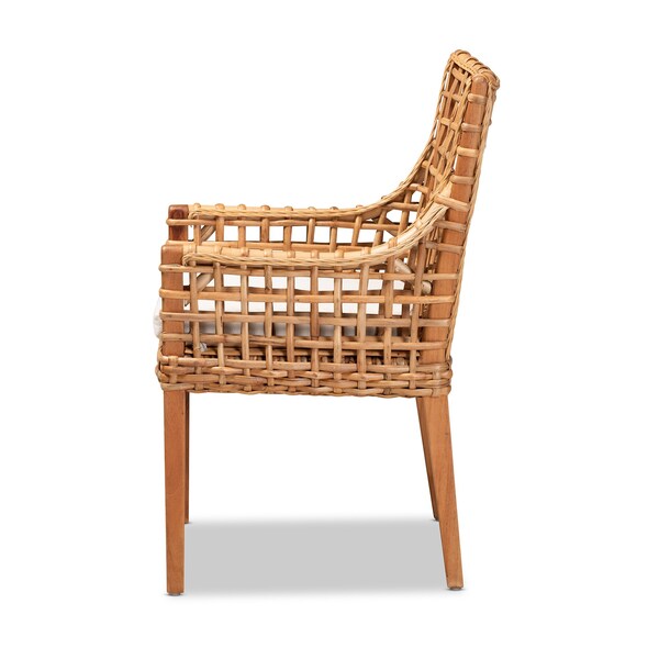 Baxton Studio Saoka Modern and Contemporary Natural Brown Finished Wood and Rattan Armchair - 185-11867-ZORO