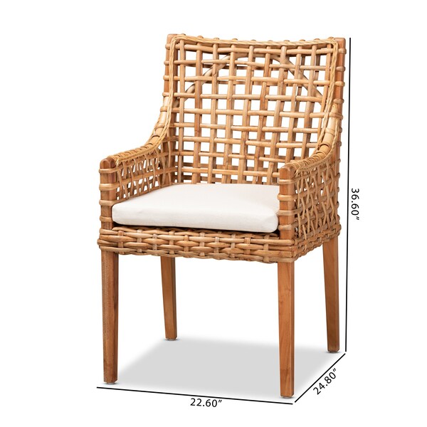 Baxton Studio Saoka Modern and Contemporary Natural Brown Finished Wood and Rattan Armchair - 185-11867-ZORO