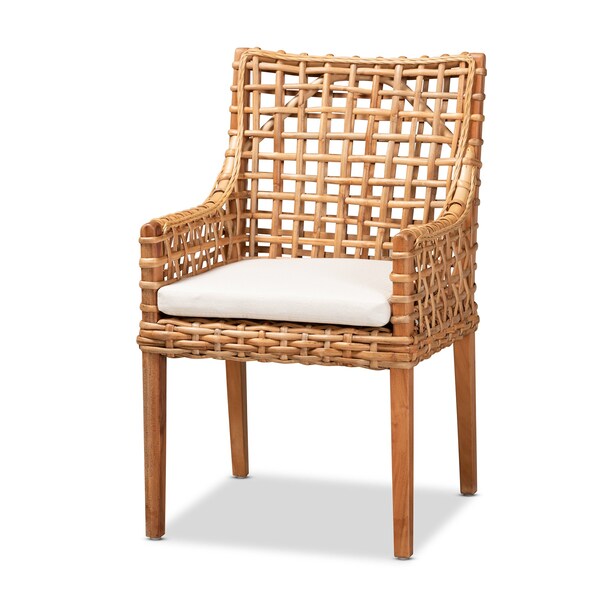 Baxton Studio Saoka Modern and Contemporary Natural Brown Finished Wood and Rattan Armchair - 185-11867-ZORO