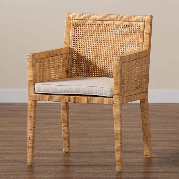 Baxton Studio Karis Modern and Contemporary Natural Finished Wood and Rattan Armchair - 185-11869-ZORO