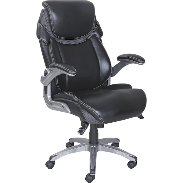 Lorell Wellness by Design Executive Office Chair, Bonded Leather and Mesh, Black - LLR47921