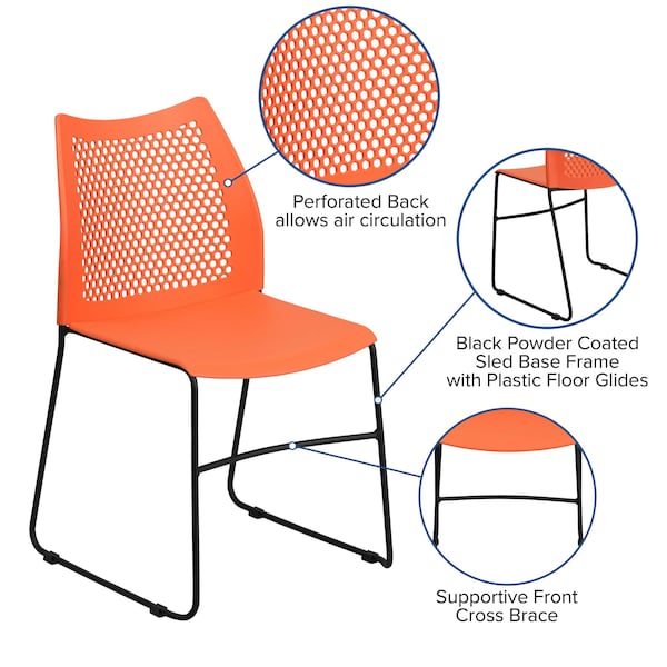Flash Furniture Sled Stack Chair, Plastic, Air-Vent Bck, OR - RUT-498A-ORANGE-GG