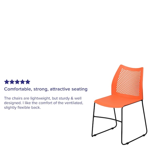 Flash Furniture Sled Stack Chair, Plastic, Air-Vent Bck, OR - RUT-498A-ORANGE-GG