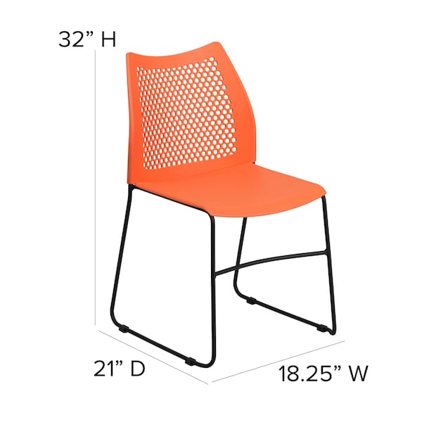 Flash Furniture Sled Stack Chair, Plastic, Air-Vent Bck, OR - RUT-498A-ORANGE-GG