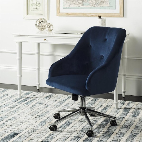 Safavieh Evelynn Tufted Velvet Chrome Leg Swivel Office Chair, Navy - OCH4502B
