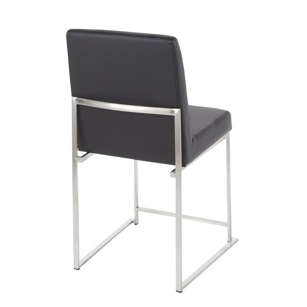 Lumisource High Back Fuji Chair in Stainless Steel, Black Faux Leather, PK 2 - DC-HBFUJI SSBK2