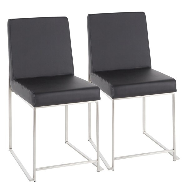 Lumisource High Back Fuji Chair in Stainless Steel, Black Faux Leather, PK 2 - DC-HBFUJI SSBK2