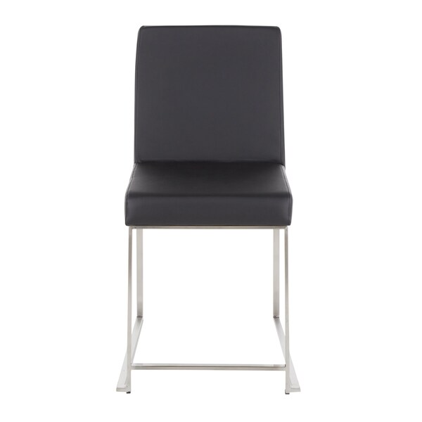 Lumisource High Back Fuji Chair in Stainless Steel, Black Faux Leather, PK 2 - DC-HBFUJI SSBK2