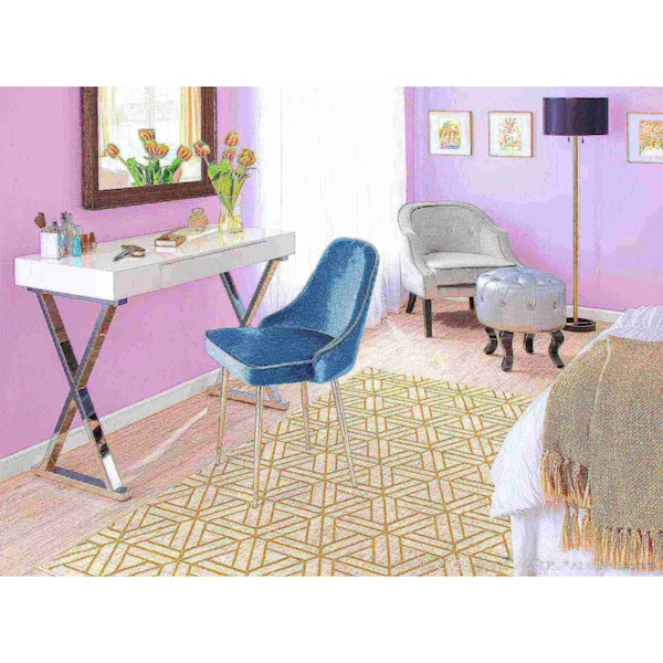 Lumisource Marcel Dining Chair with Chrome Frame and Blue Velvet Fabric, PK 2 - DC-MARCL BU2