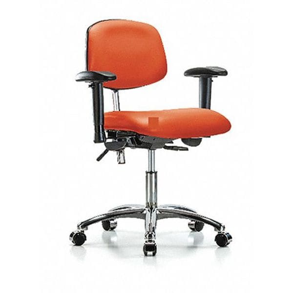 Blue Ridge Ergonomics Clean Room Chair Desk Chair, Vinyl, Chrm, AA, Cast, Org, CL100, Adjustable Arms, 18" to 23" Height, Vinyl - BR-NCR-VDHCH-CR-T0-A1-CC-8613