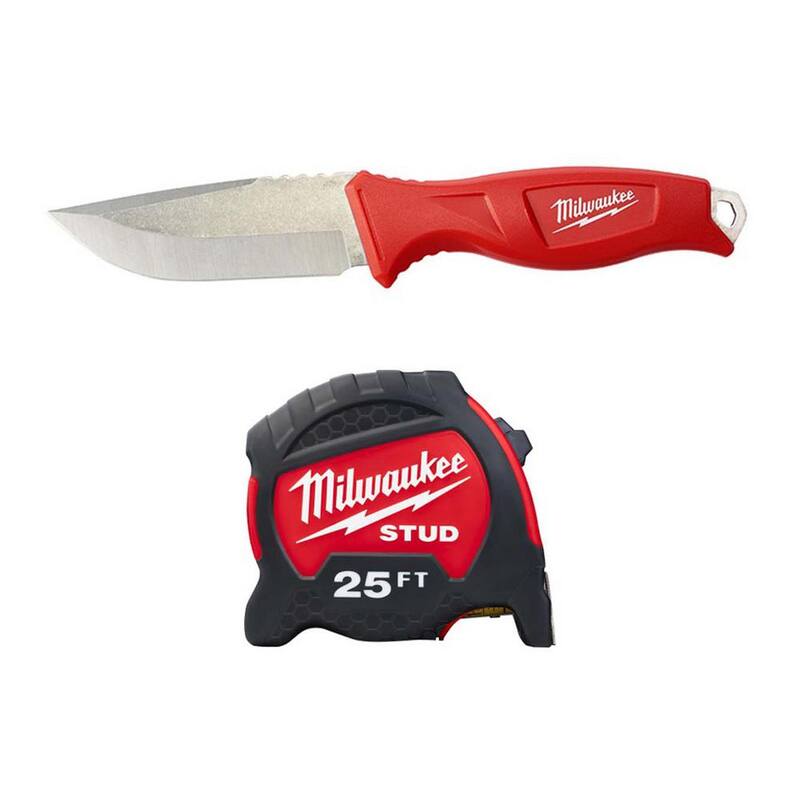 Milwaukee 4 in. Tradesman Fixed Blade Knife with 25 ft. x 1-5/16 in. Gen II STUD Tape Measure with 17 ft. Reach - 48-22-1926-48-22-9725