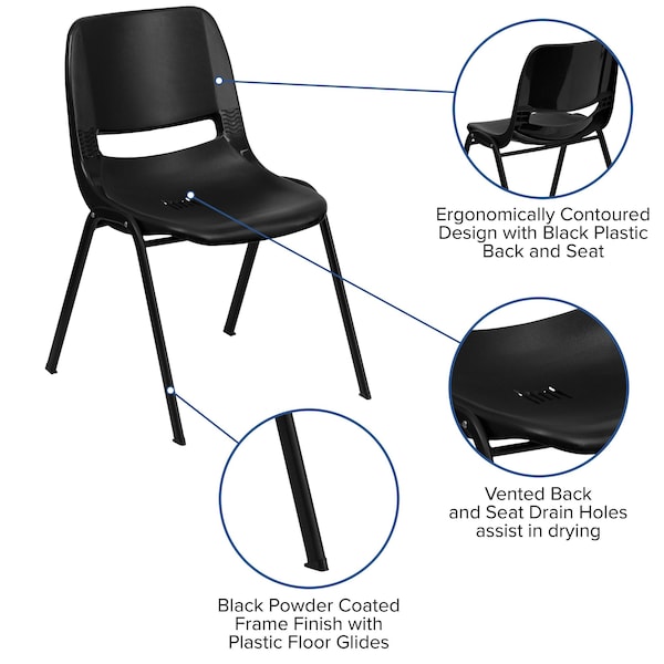 Flash Furniture Stack Chair, Frame, Black, 14" - RUT-14-PDR-BLACK-GG