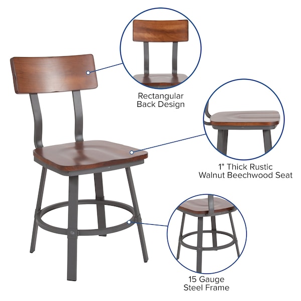 Flash Furniture Flint Restaurant Chair, Gray Back, 16-1/4 in W 22-1/4" L 33-1/2" H - XU-DG-60582-GG