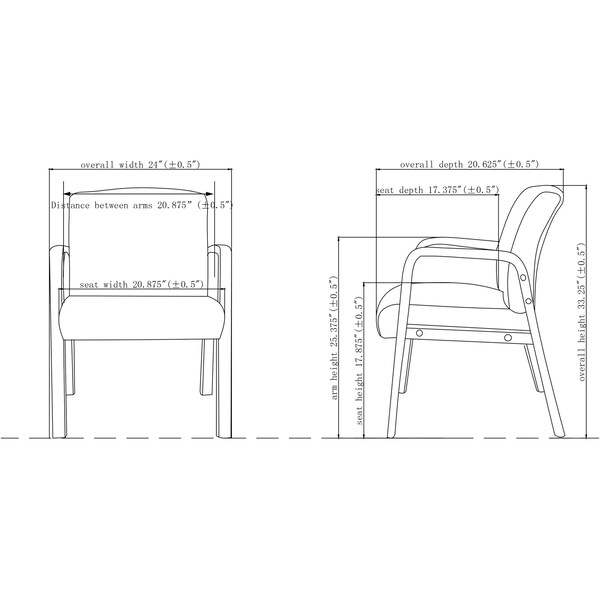 Lorell Guest Chair, Black Back, 24 in W 25.6" L 33.3" H, Fixed, Leather Seat - LLR40202