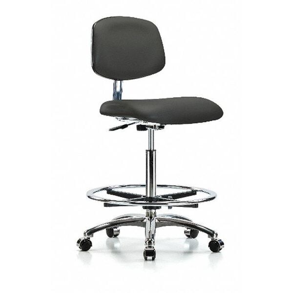 Blue Ridge Ergonomics Clean Room Chair Hi Ben Chair, Vin, Chrm, CF, Cast, Gry, CL10, 26" to 35-1/2" Height, Vinyl, Charcoal - BR-CLR-VHBCH-CR-CF-CC-8605
