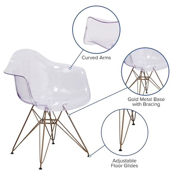 Flash Furniture Alonza Chair, Clear Seat, 24 W 24" L 31.75 H, Polycarbonate, Rubber Seat - FH-132-CPC1-GG
