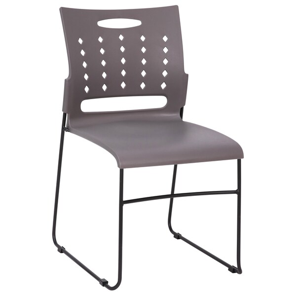 Flash Furniture 881 lb. Capacity Gray Sled Base Stack Chair - RUT-2-GY-BK-GG