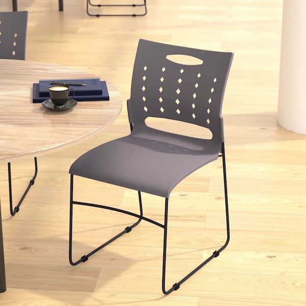 Flash Furniture 881 lb. Capacity Gray Sled Base Stack Chair - RUT-2-GY-BK-GG