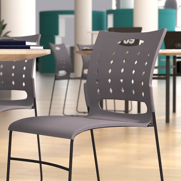 Flash Furniture 881 lb. Capacity Gray Sled Base Stack Chair - RUT-2-GY-BK-GG