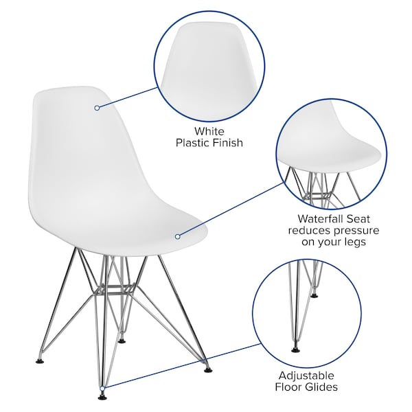 Flash Furniture Elon Chair, White Back, 18-1/4 in W 22-1/2" L 32" H - FH-130-CPP1-WH-GG