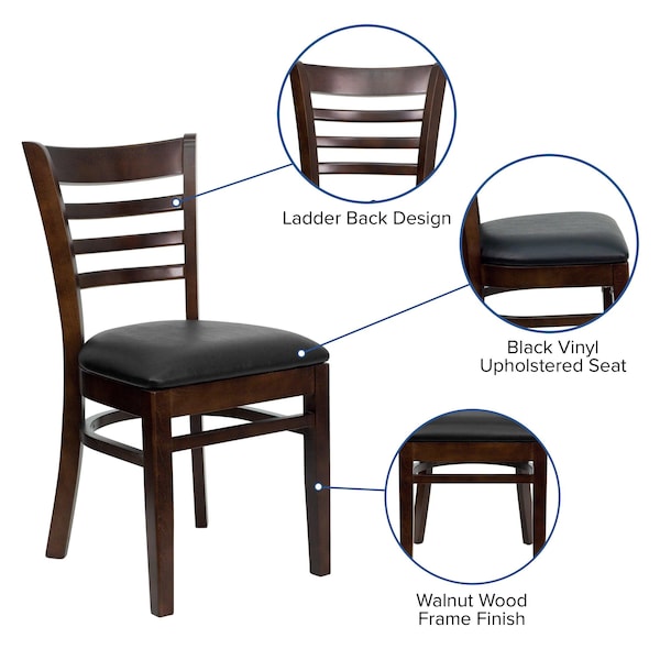 Flash Furniture Hercules Restaurant Chair, Wood Back, 17-1/4 in W 20" L 33-3/4" H - XU-DGW0005LAD-WAL-BLKV-GG
