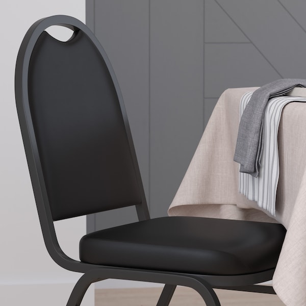 Flash Furniture Black Vinyl Stack Chair with Black Metal Frame - NG-ZG10006-BK-BK-GG