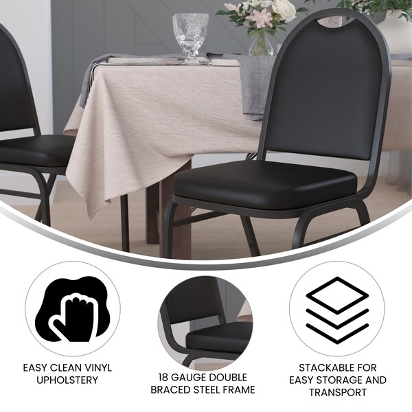 Flash Furniture Black Vinyl Stack Chair with Black Metal Frame - NG-ZG10006-BK-BK-GG