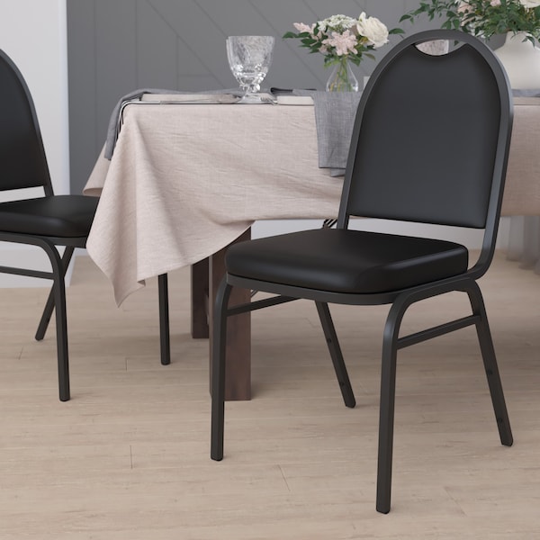 Flash Furniture Black Vinyl Stack Chair with Black Metal Frame - NG-ZG10006-BK-BK-GG