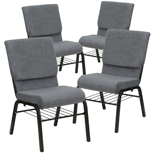 Flash Furniture Gray Fabric Church Chair - 4-XU-CH-60096-BEIJING-GY-BAS-GG