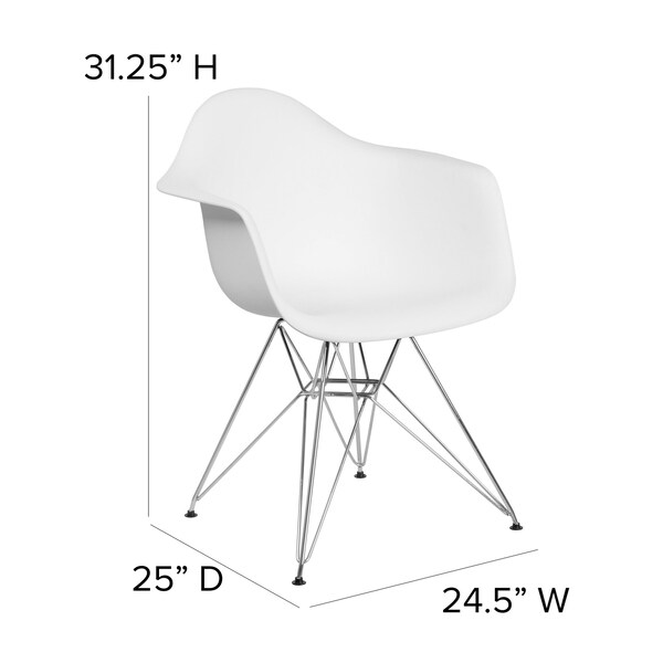Flash Furniture Alonza Chair, White Seat, White Back, 24.5 W 25" L 31.25 H, Chrome, Polypropylene Seat - FH-132-CPP1-WH-GG