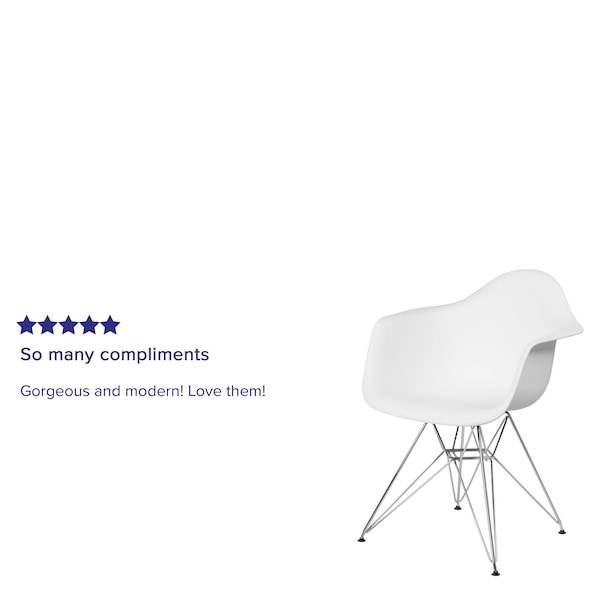 Flash Furniture Alonza Chair, White Seat, White Back, 24.5 W 25" L 31.25 H, Chrome, Polypropylene Seat - FH-132-CPP1-WH-GG